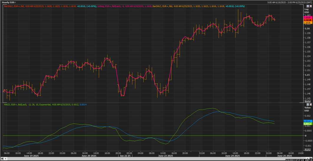 EUR/USD chart on the hourly time frame