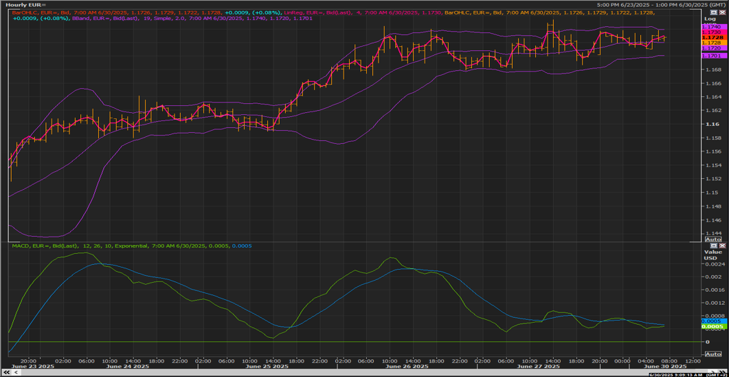 EUR/USD chart on the hourly time frame 