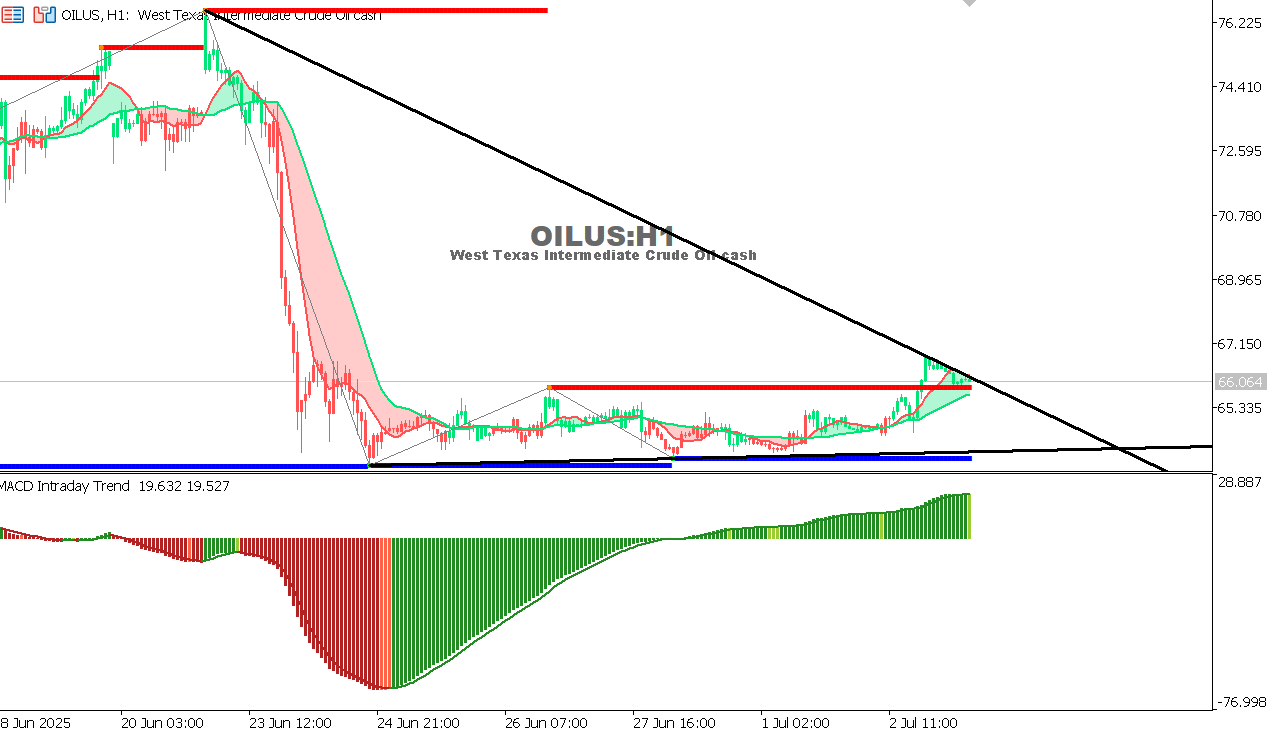 USOIL Chart on the hourtly time frame