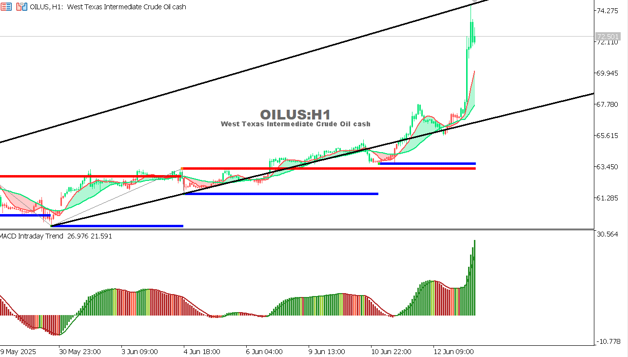 USOIL chart on the hourly time frame