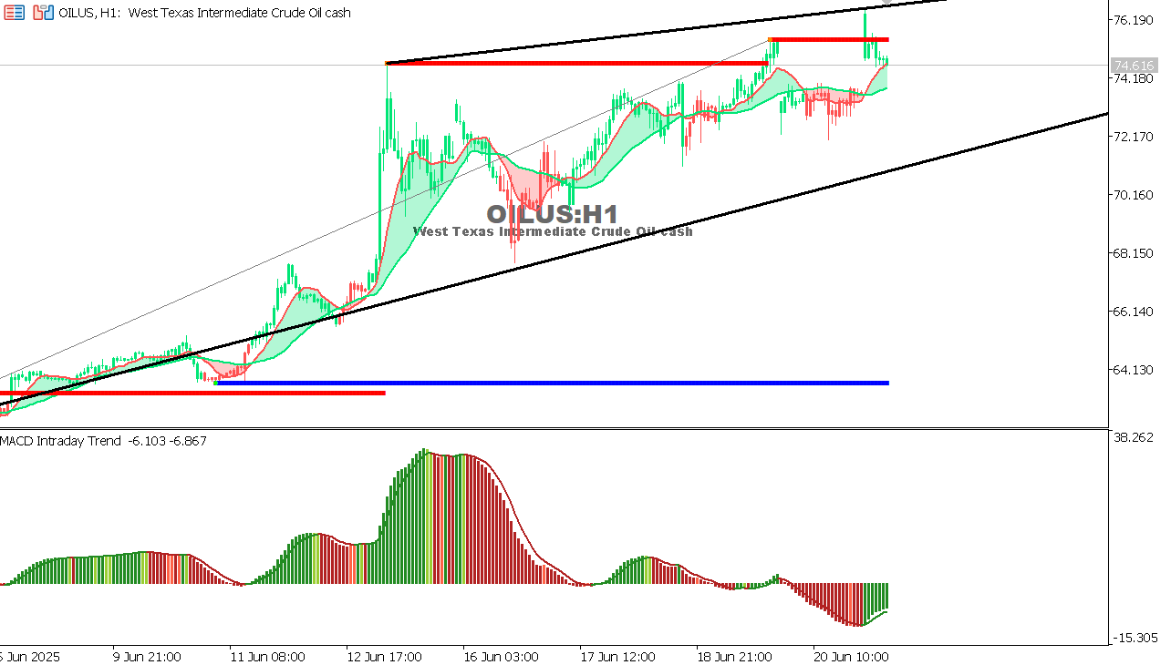 USOIL Chart on the hourtly time frame