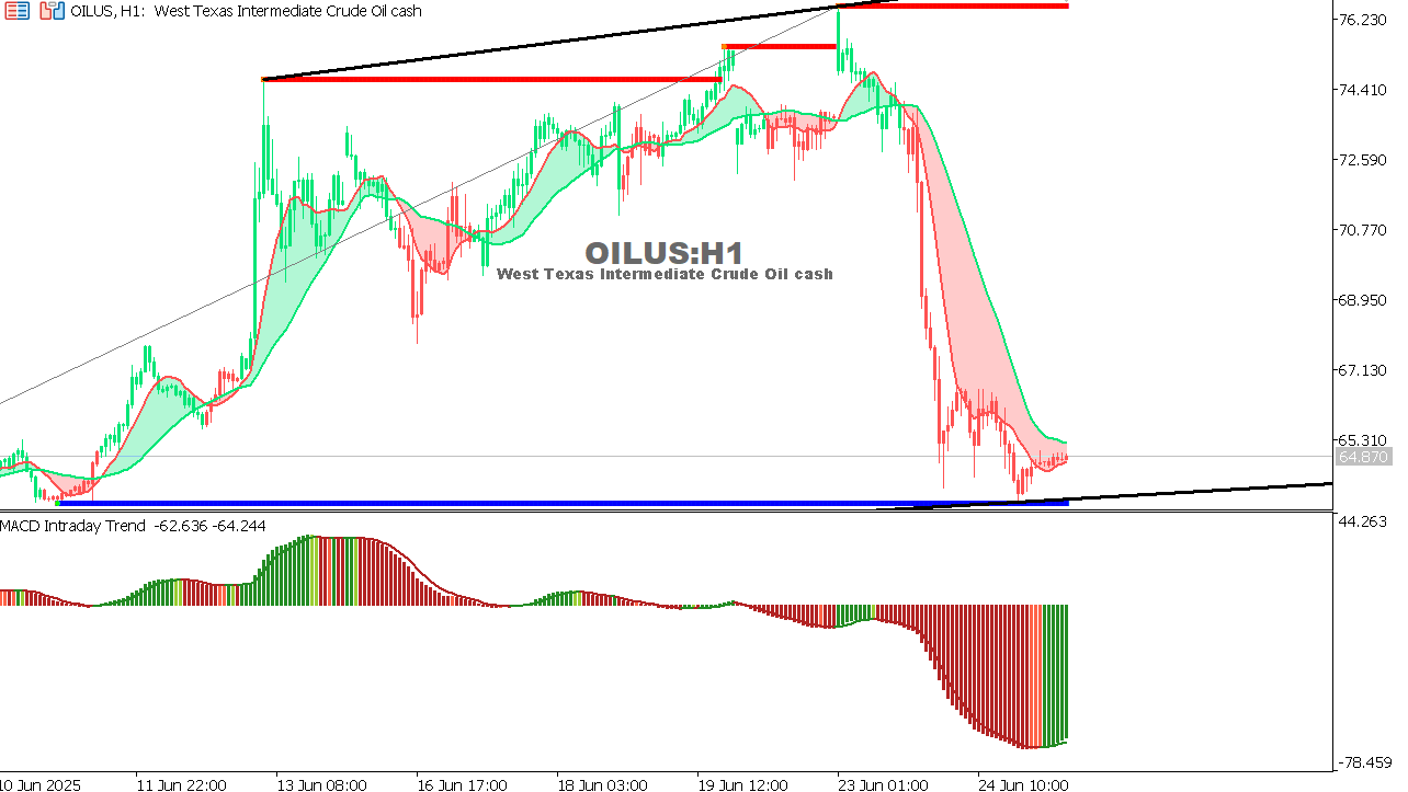 USOIL Chart on the hourtly time frame