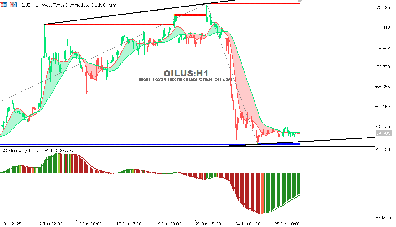 USOIL Chart on the hourtly time frame