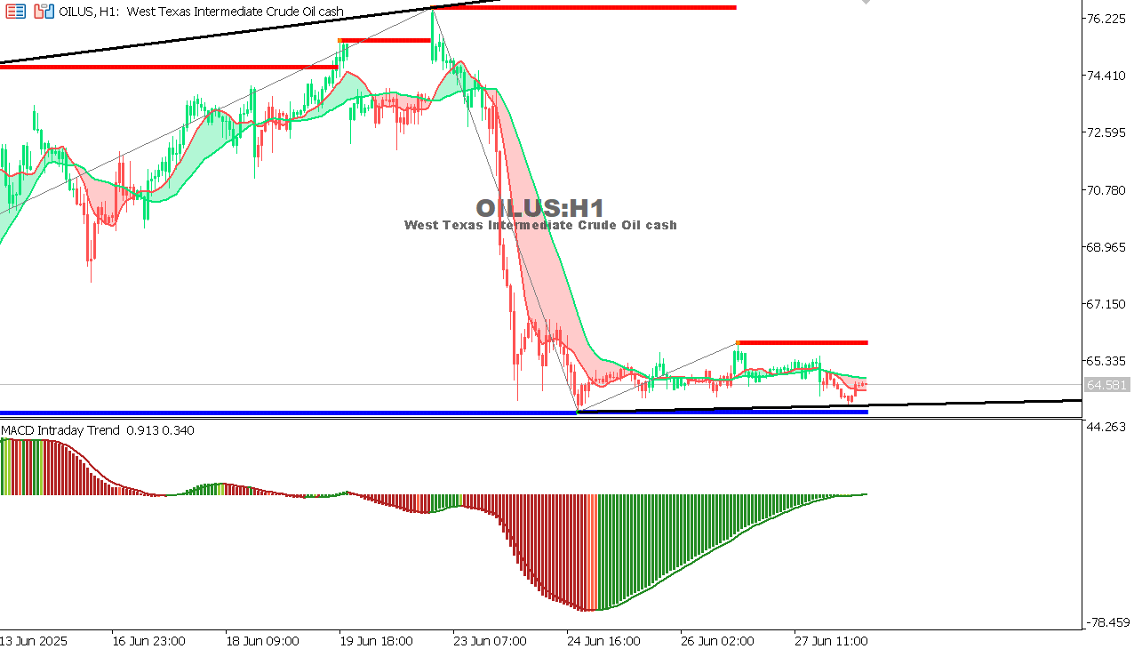 USOIL Chart on the hourtly time frame