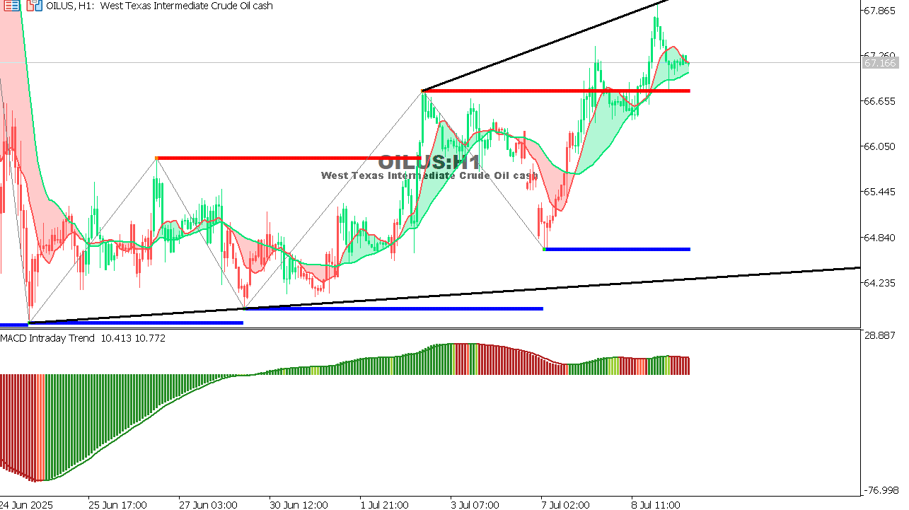 USOIL Chart on the hourtly time frame