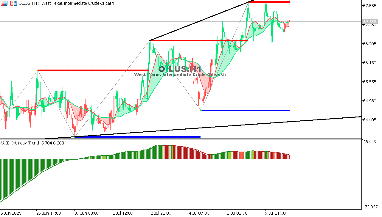 USOIL Chart on the hourtly time frame