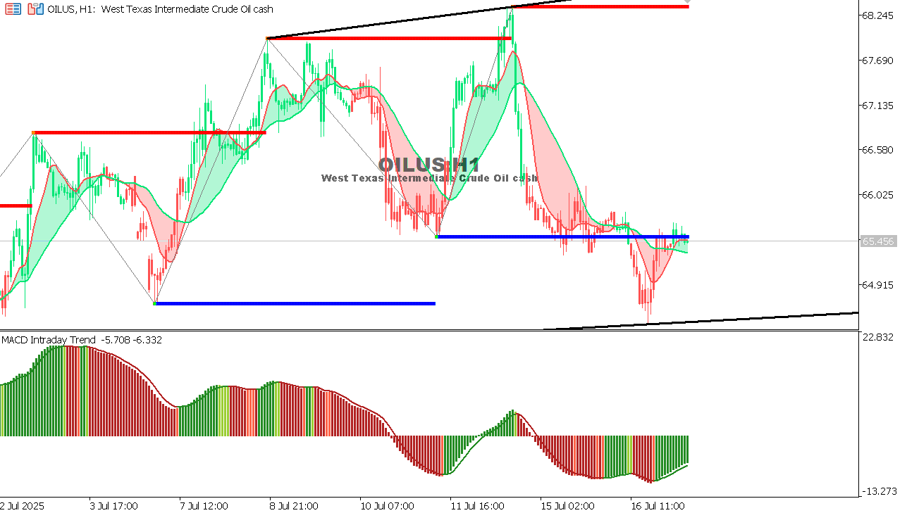 USOIL Chart on the hourtly time frame