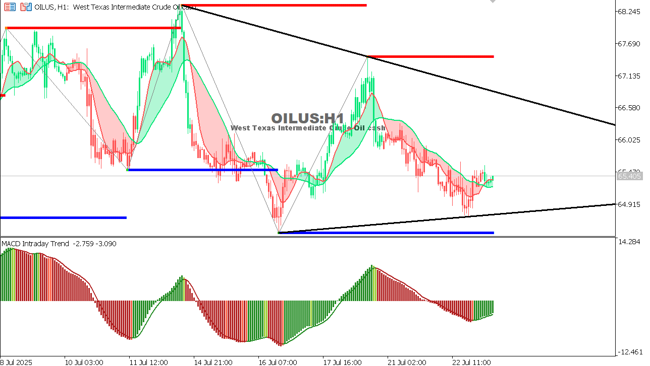 USOIL Chart on the hourtly time frame