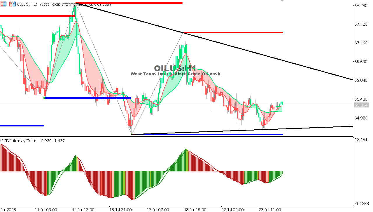 USOIL Chart on the hourtly time frame