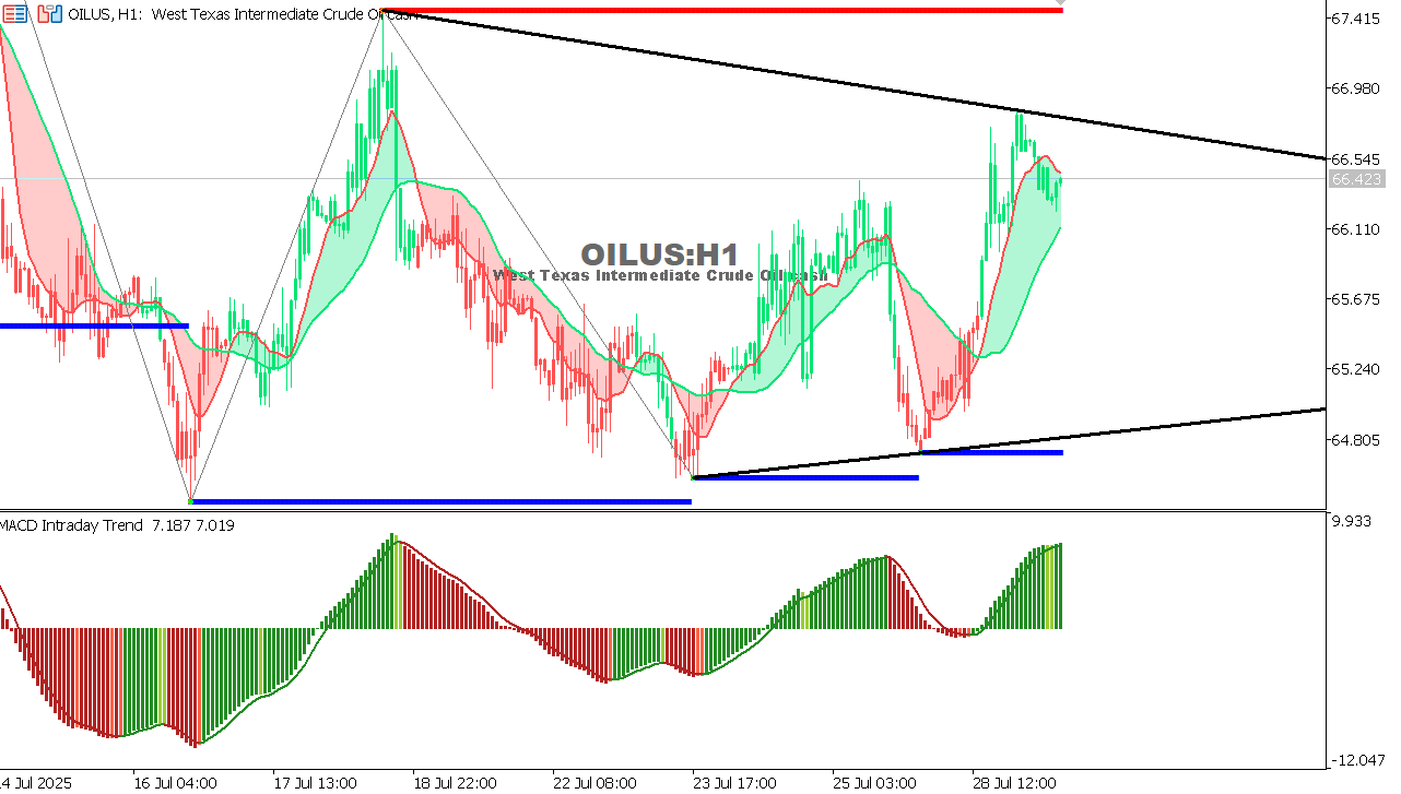 USOIL Chart on the hourtly time frame
