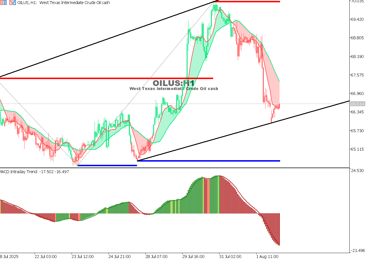 USOIL Chart on the hourtly time frame