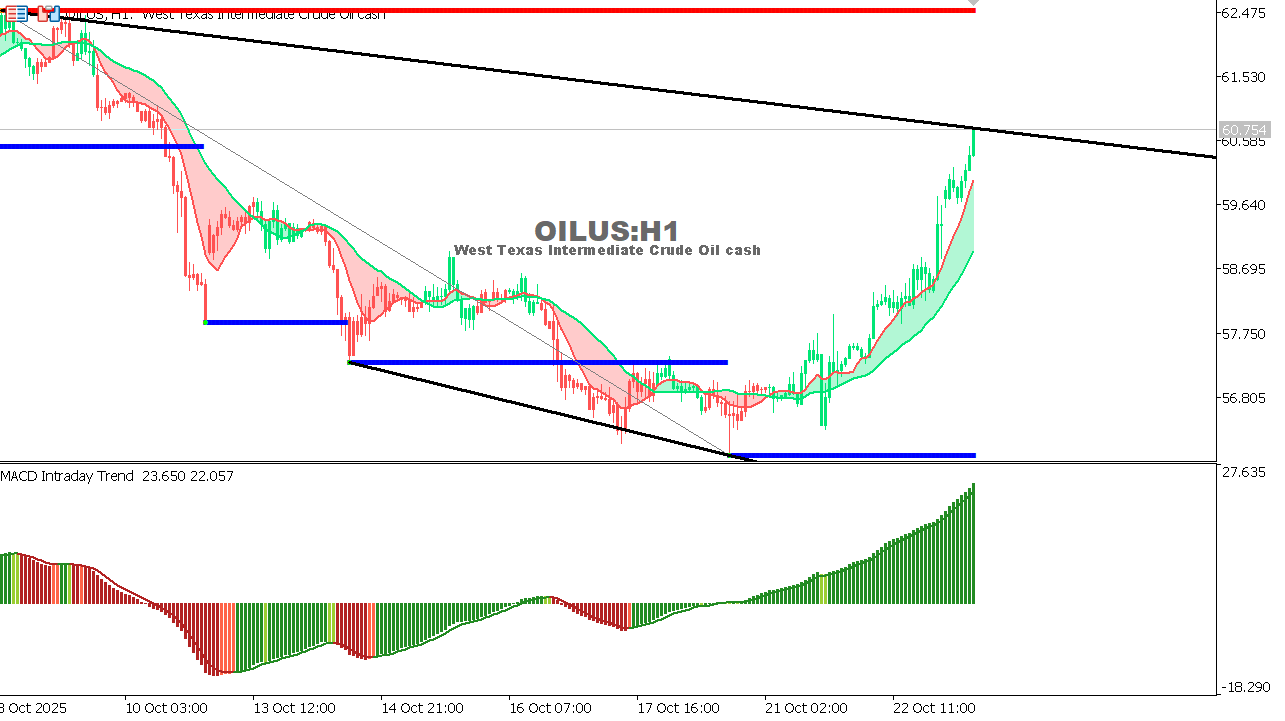 USOIL Chart on the hourtly time frame