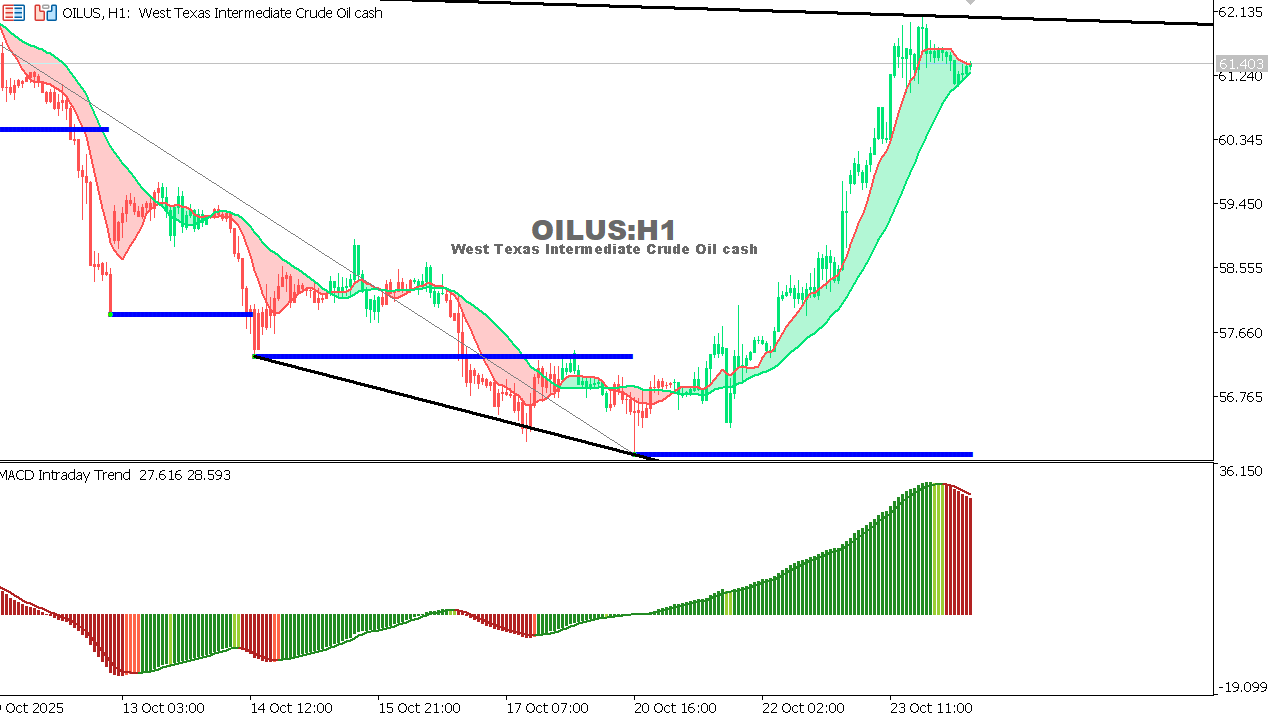 USOIL Chart on the hourtly time frame