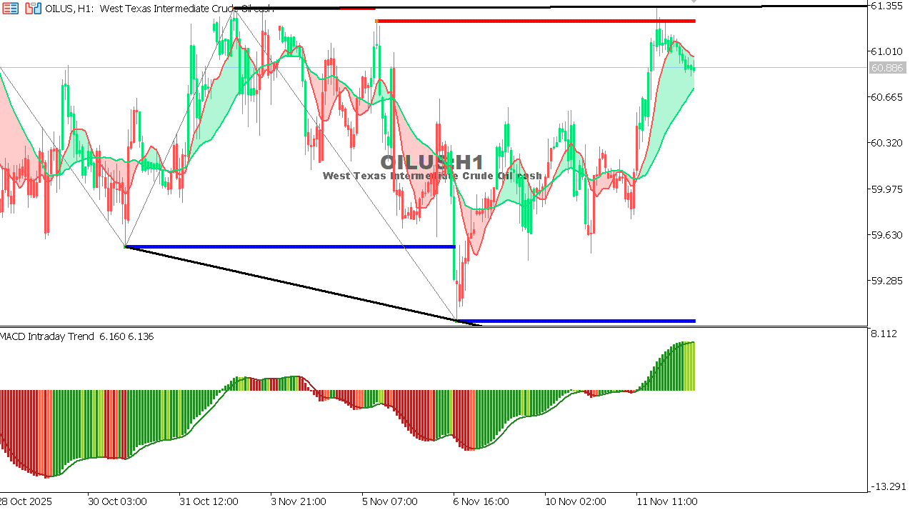 USOIL Chart on the hourtly time frame