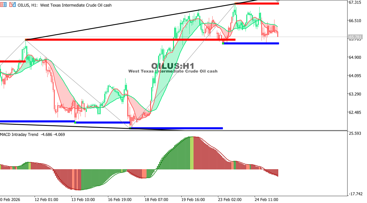 USOIL Chart on the hourtly time frame