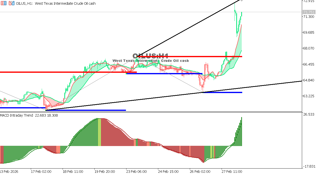 USOIL Chart on the hourtly time frame