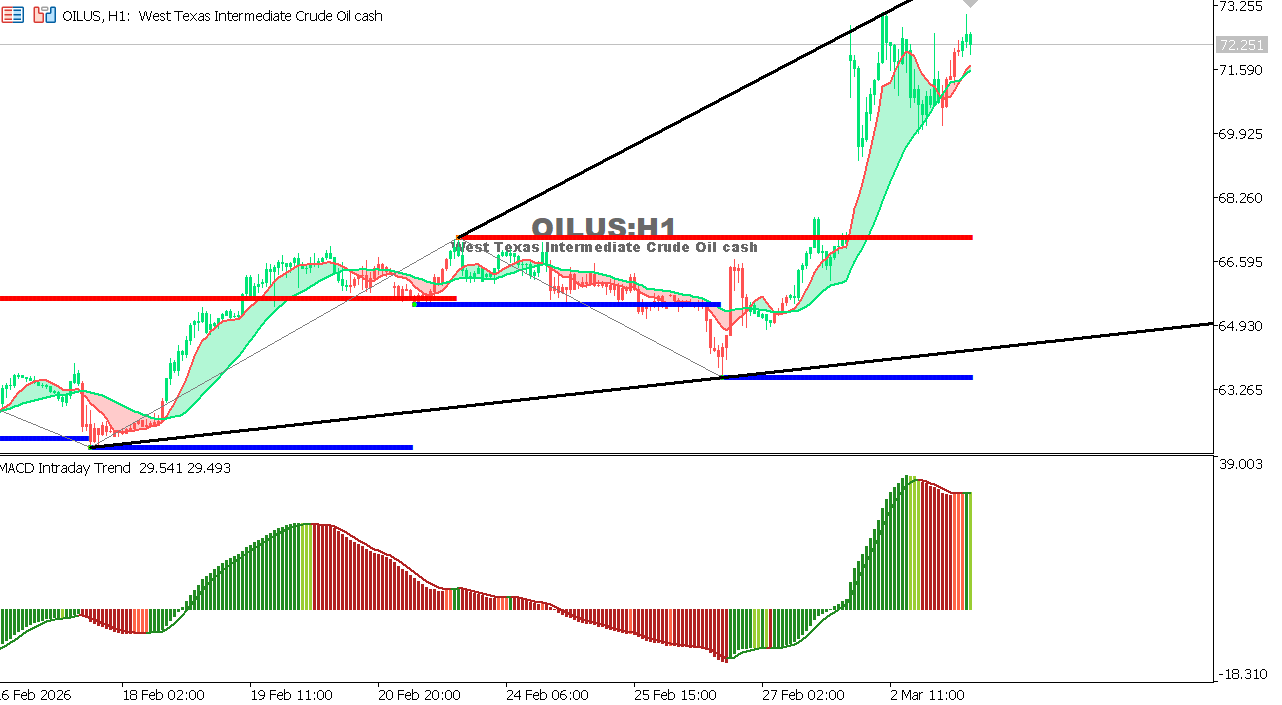 USOIL Chart on the hourtly time frame