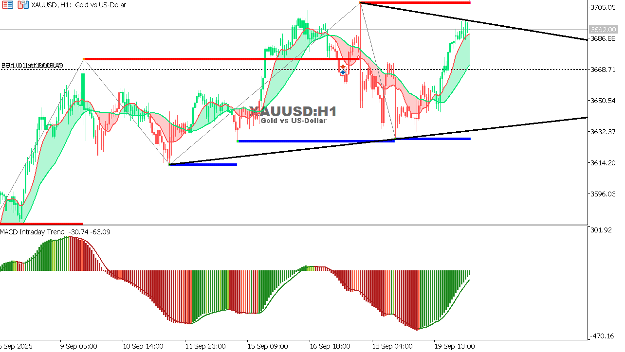 XAU/USD chart on the hourly time frame