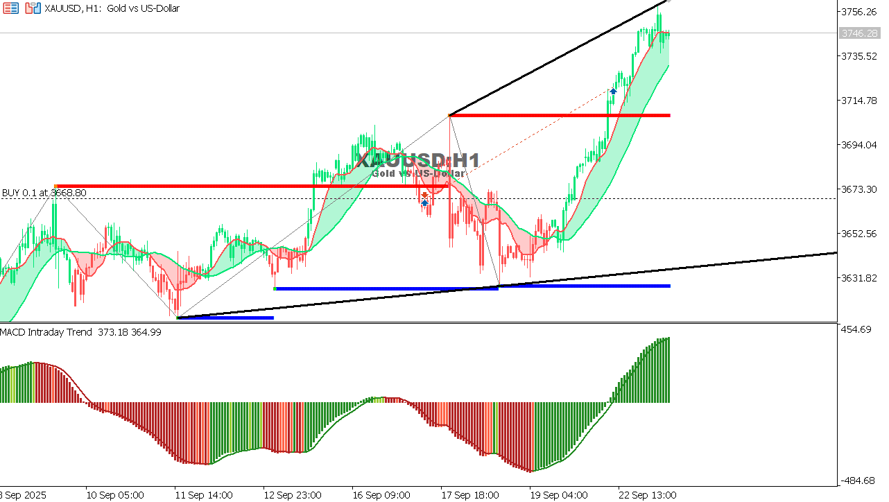 XAU/USD chart on the hourly time frame