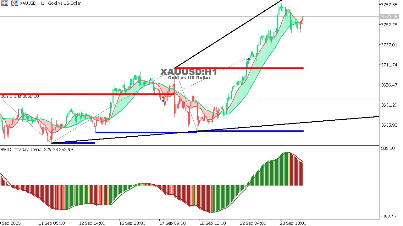XAU/USD chart on the hourly time frame