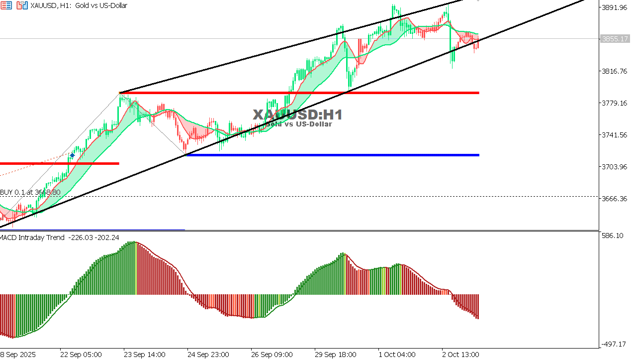 XAU/USD chart on the hourly time frame