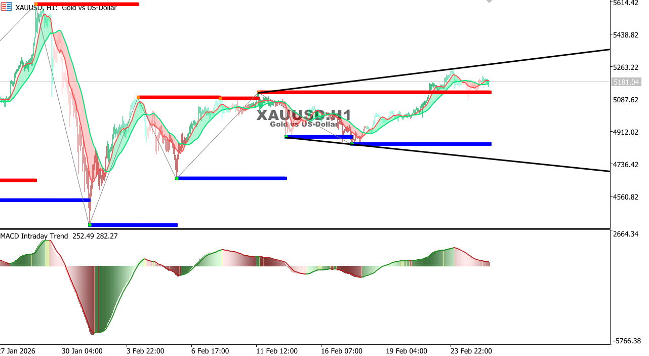 XAU/USD chart on the hourly time frame