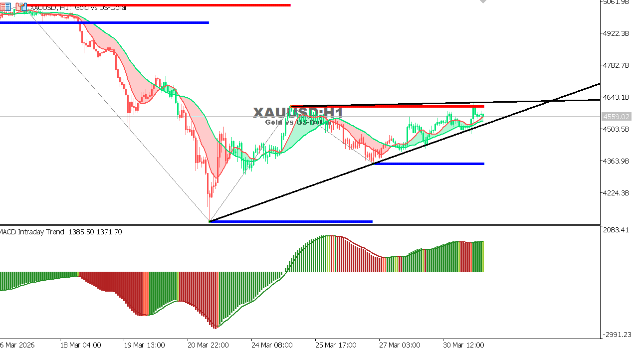 XAU/USD chart on the hourly time frame